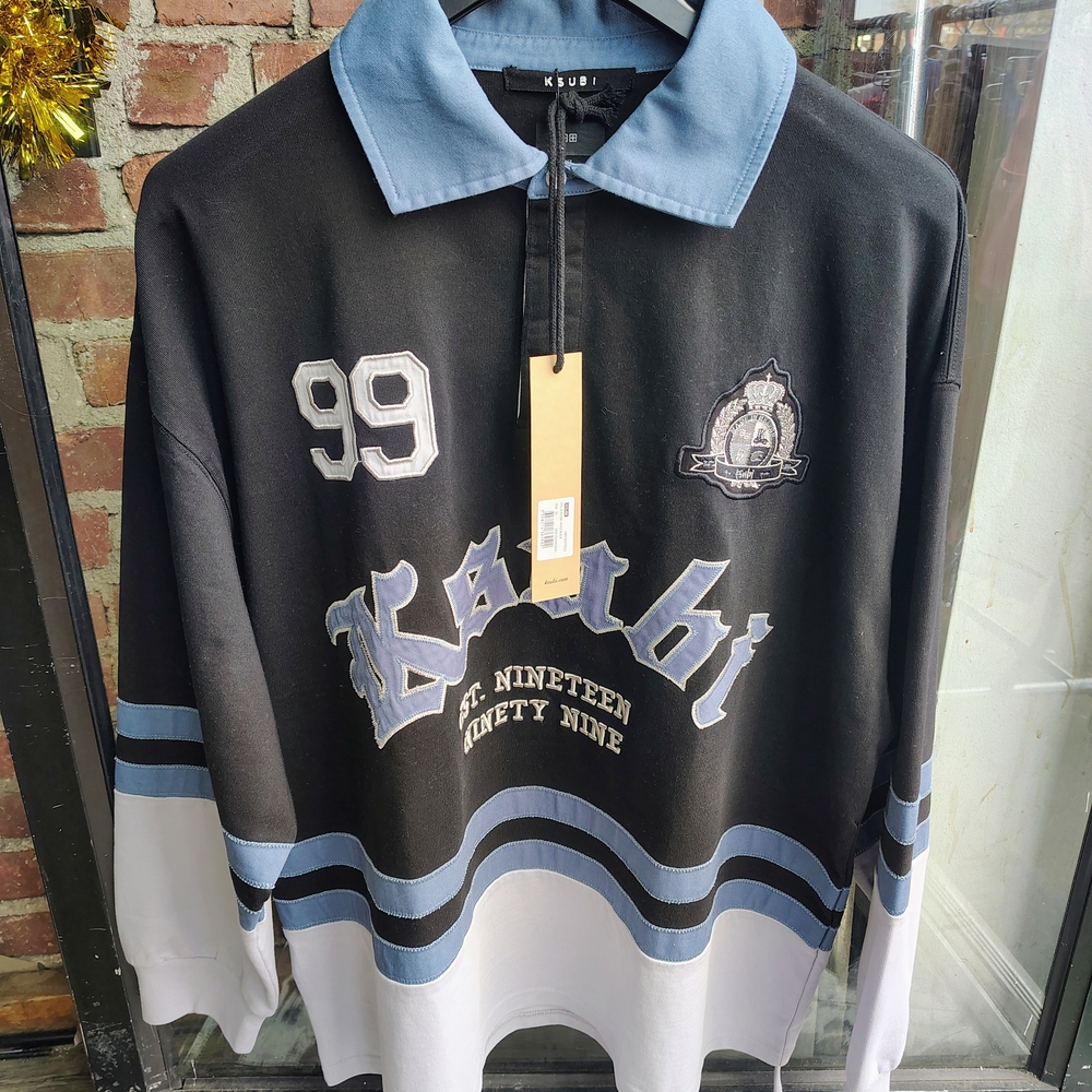 Ksubi Black and Light Blue Oversized Graphic Sweatshirt